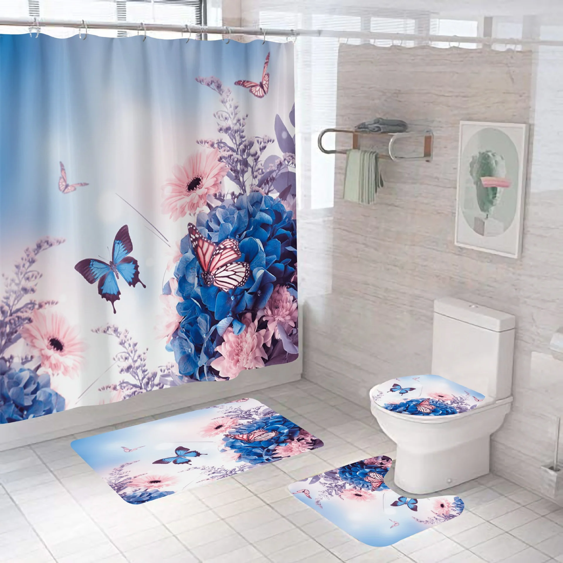 Bathroom set. Custom printed 3d shower curtains 4pcs bath set with