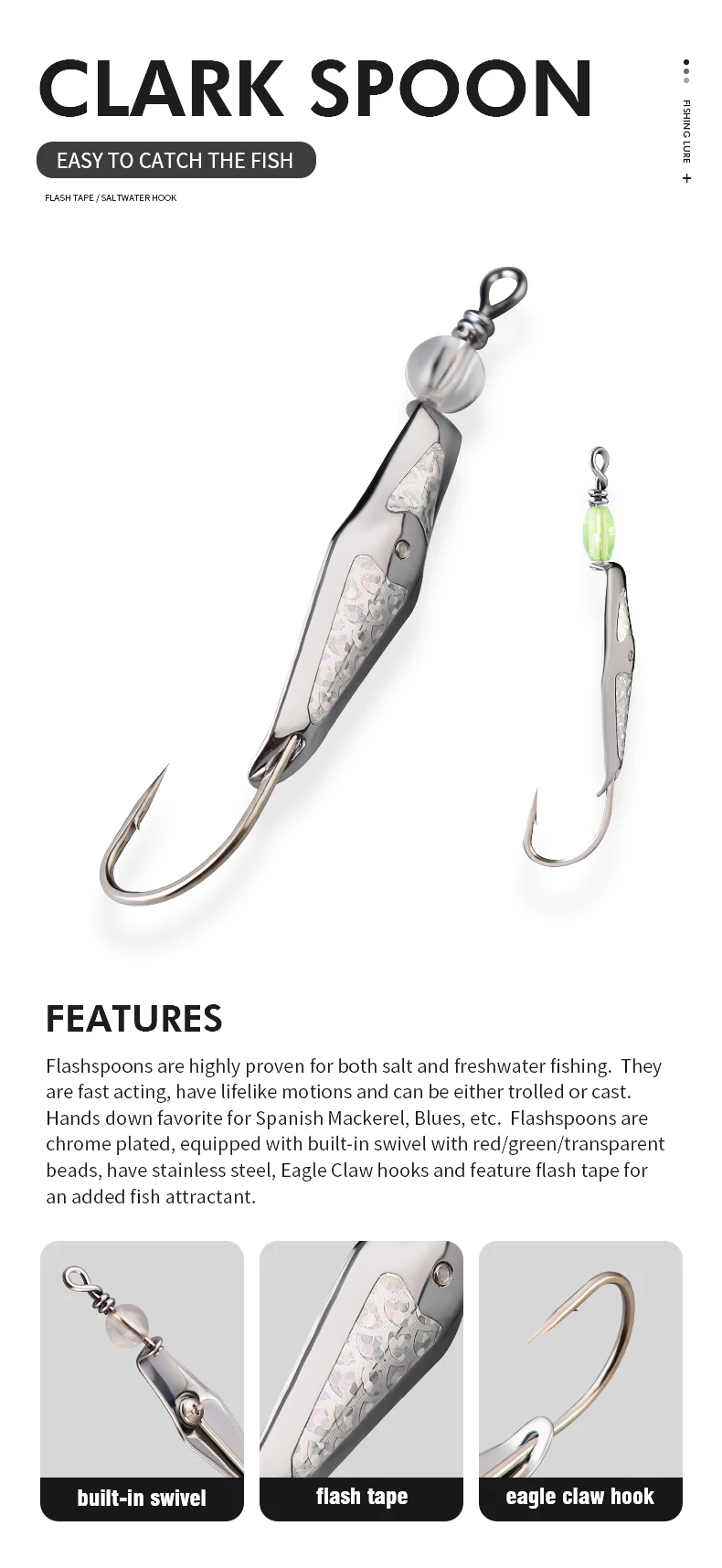 Palmer 4g 7.8g 10g Stainless Steel Clark Spoon Trolling Metal Spoon