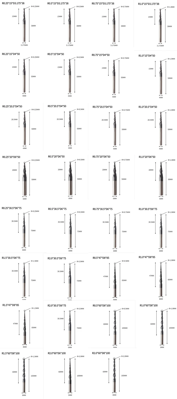 Taper Ball Nose End Mills Cnc Milling Conical Cutter 6mm Carbide