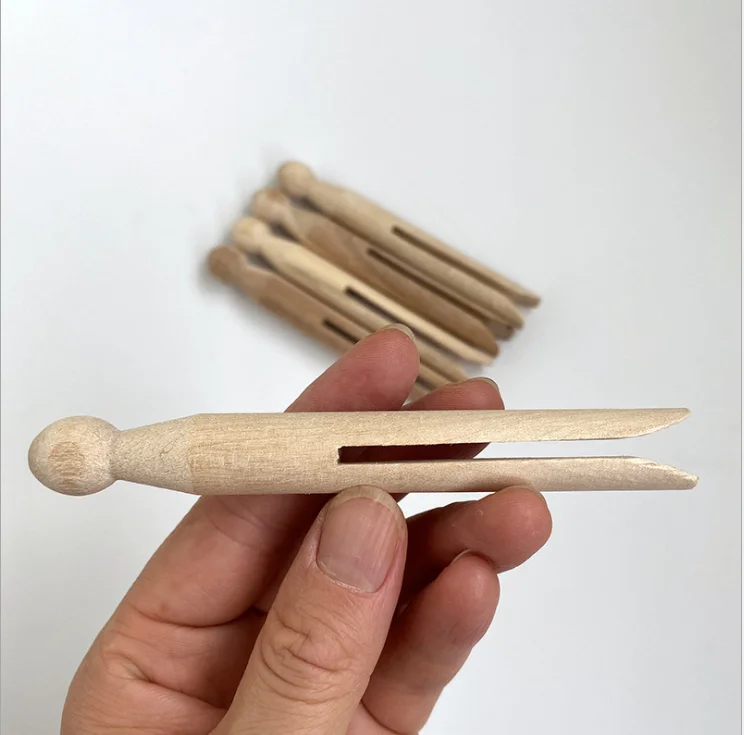 Natural Wood Color Round Head Doll Pegs Wooden Clothespins Clips