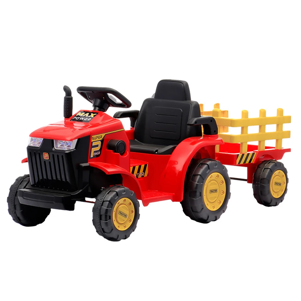 New Red Tractor Children's Electric Four-Wheel Double-Seater Dump Car Toy 4WD Off-Road Ride-On Vehicle 2-4 Years Remote Metal