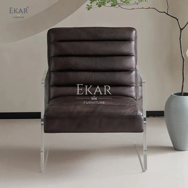 product new faux leather living room lounge chair with acrylic armrests modern chair-60