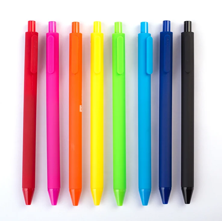 Custom Logo Matte Blue Gel Pen Rubber Feeling Plastic Click Pen Candy Ball Pens for Office Advertising Promotion Text Writing