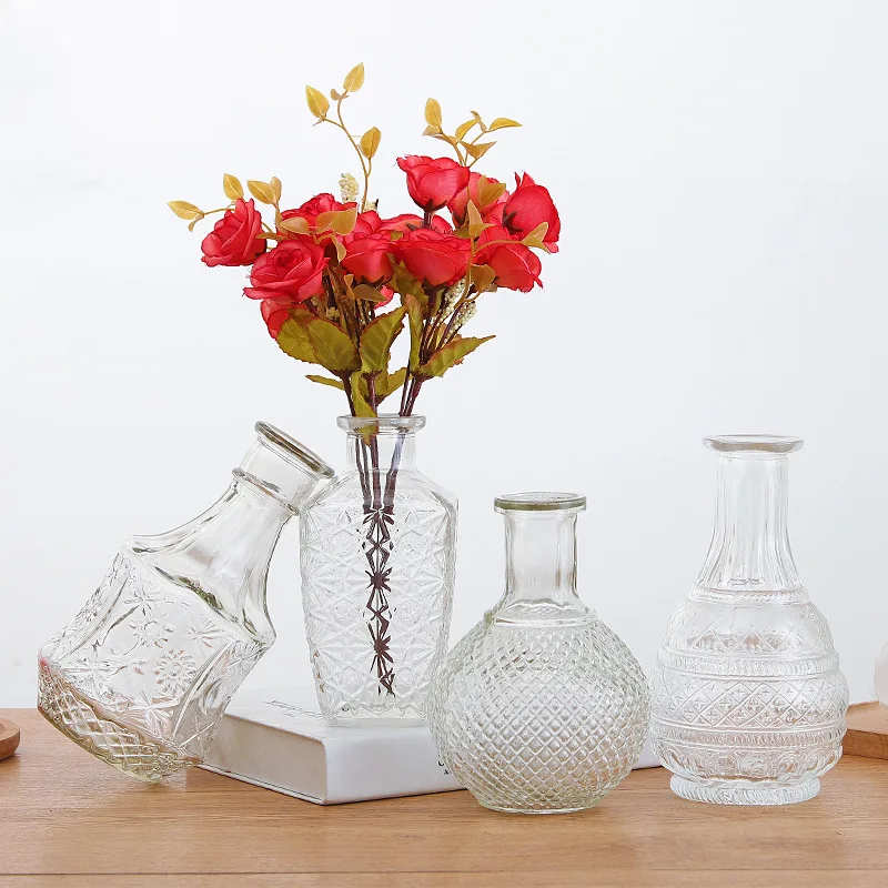 Custom Transparent Bud Pot Bulk Decorative Wholesale Round Nordic Small Mini Cylinder Clear Flower Glass Vases for Wedding Table