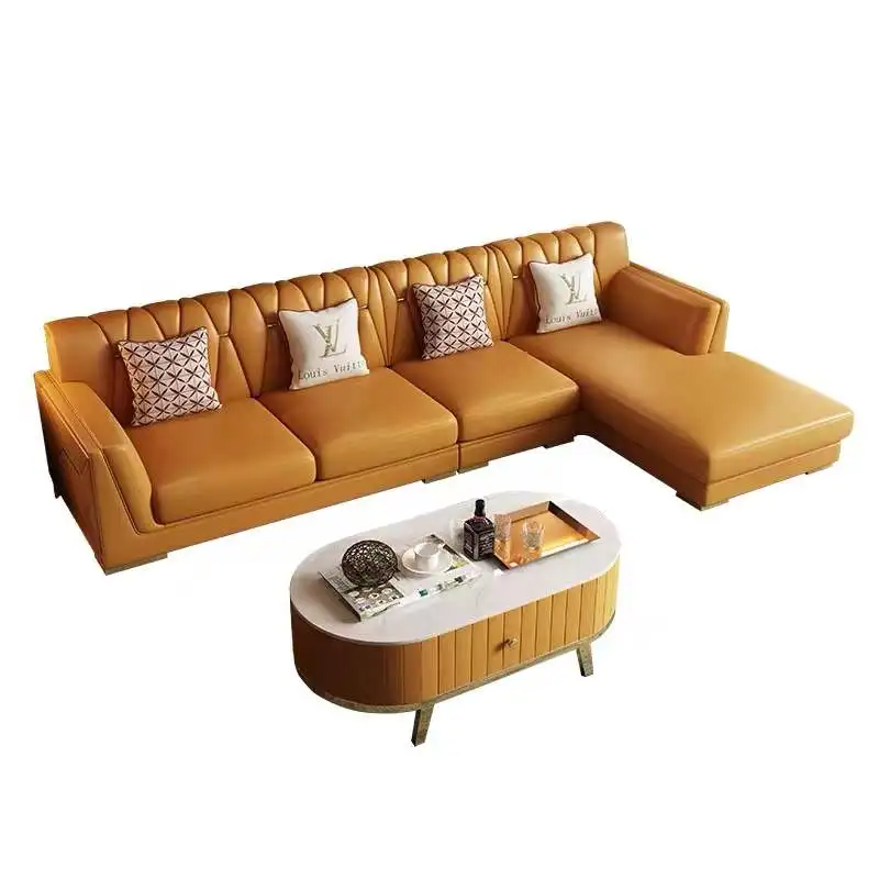 Wholesale Modern luxury style L shape sofa set living room furniture  leather home sofas new popular style L shape couch From m.