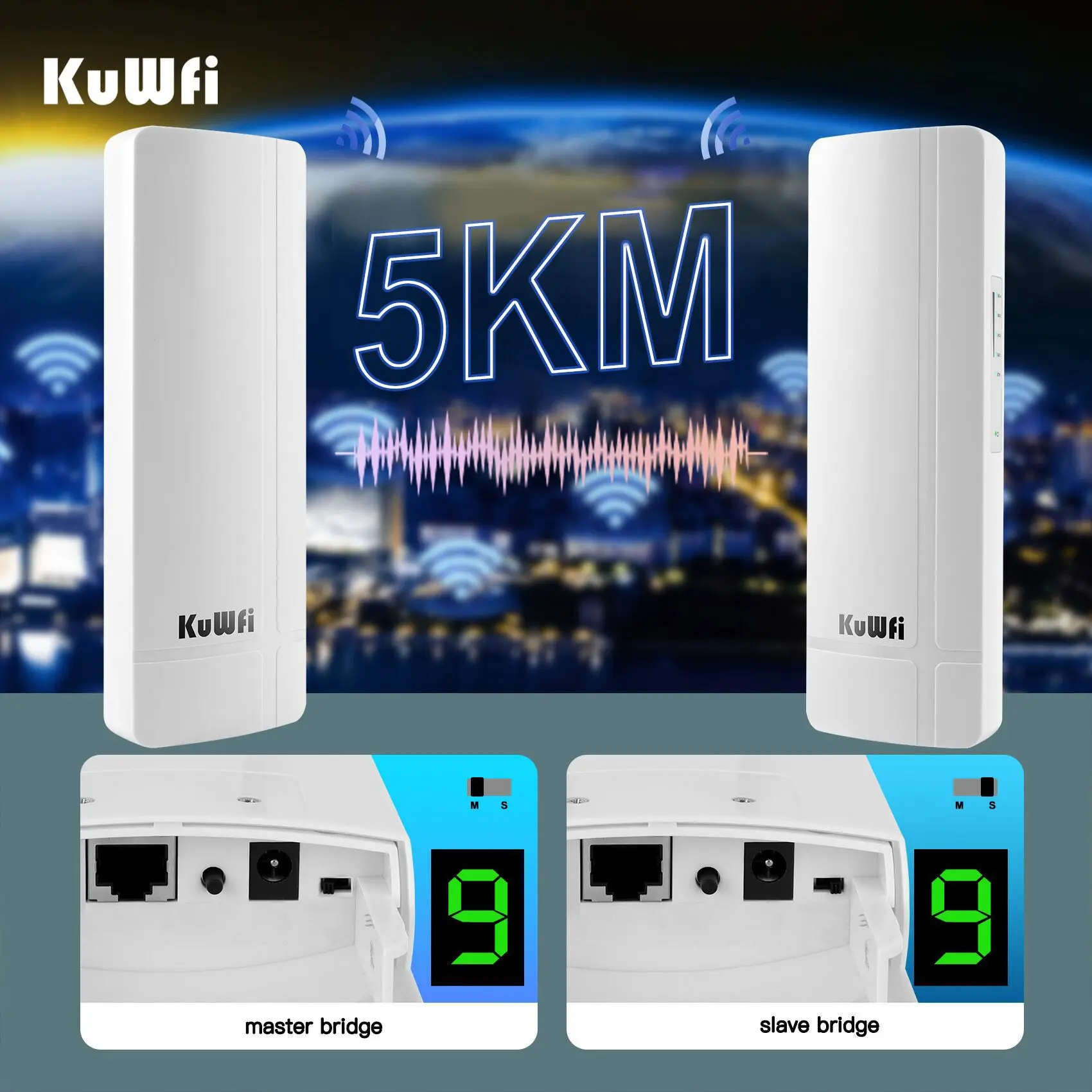 5KM Kuwfi Wifi Bridge - Long Range Point to Point Wireless