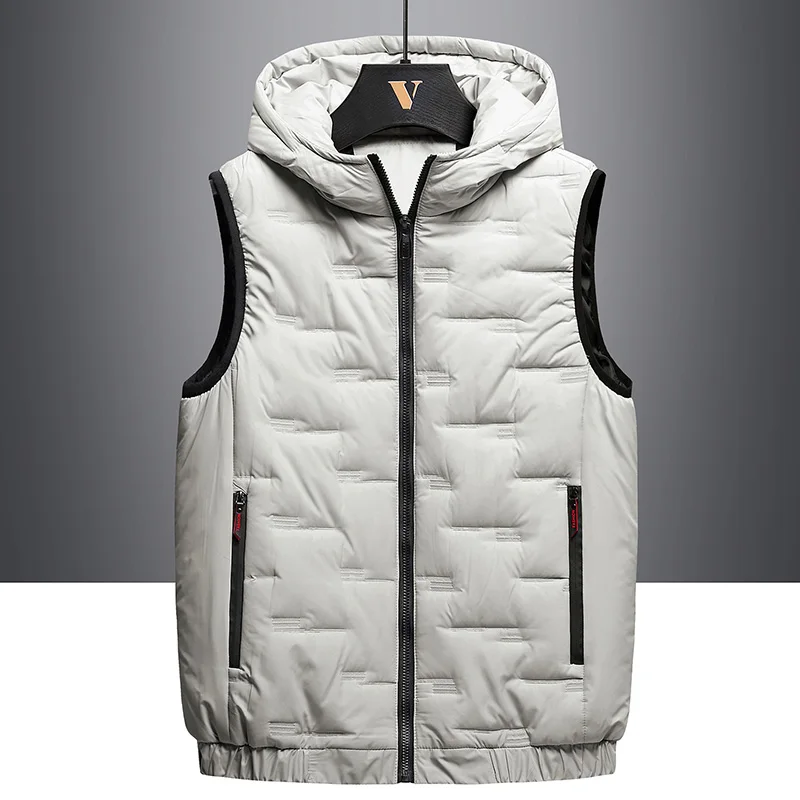 Men winter Stand Collar Zipper Pocket Shiny outdoor warm Jacket Quilted Puffer Hooded Waistcoat Men's Vest_voghion.com