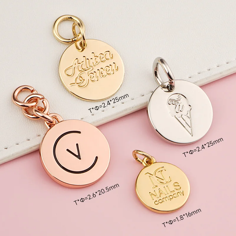 Customize Gold Circle Metal Logo Tag Design Hanging Metal Tags with ...