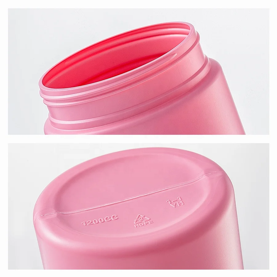 HDPE pink Container 1200ml Wide Mouth Meal Replacement Powder Jars Protein Powder Supplement Bottle for Packaging