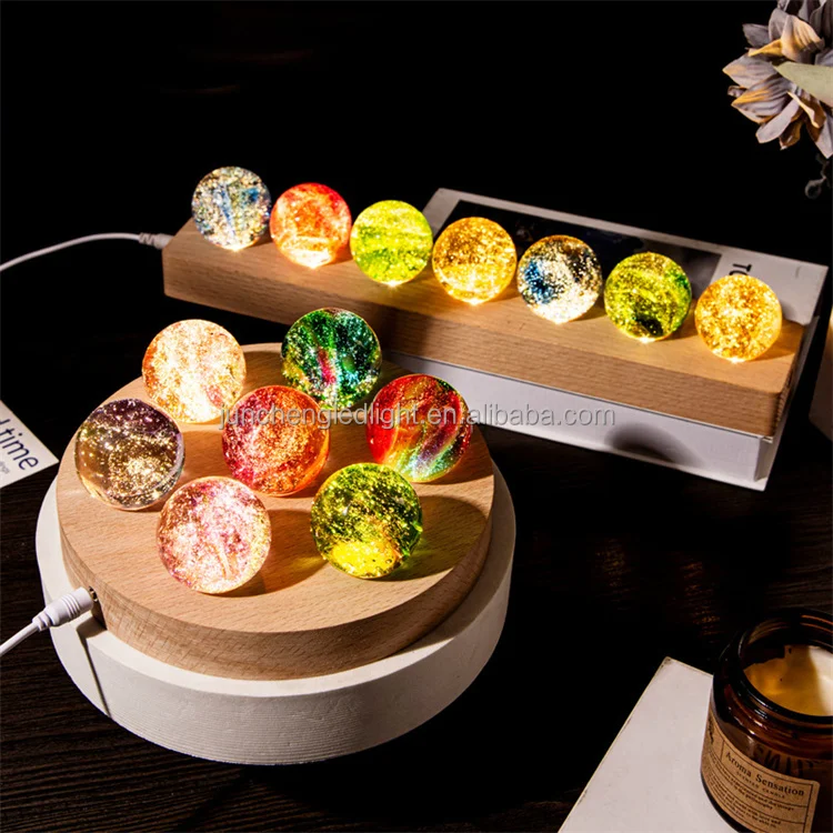 led night light 3d crystal ball colorful glass beads