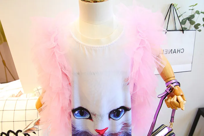 Распродажа от производителя шифоновые платья принцессы без рукавов с мультяшным котом для девочек оптовая продажа