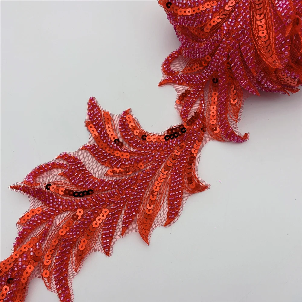 Hottest Beaded Sequin Leaf Lace With High Quality Tulle Embroidery Wedding Dress Lace Fabric  Bridal Gown Lace Trim