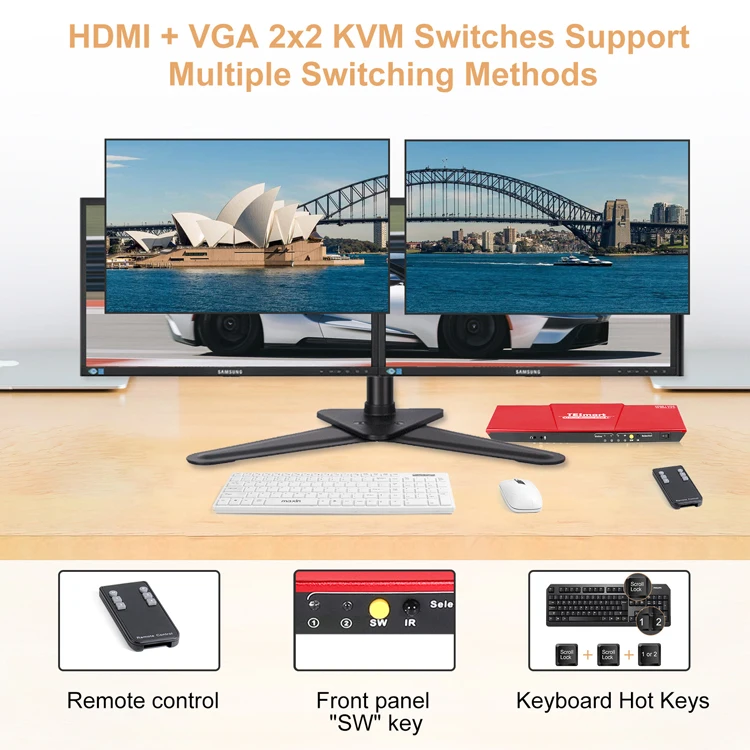 Tesmart Kvm Switch Dual Monitor 4x2 2x2 Usb 2.0 Hub Video Switcher L/r ...