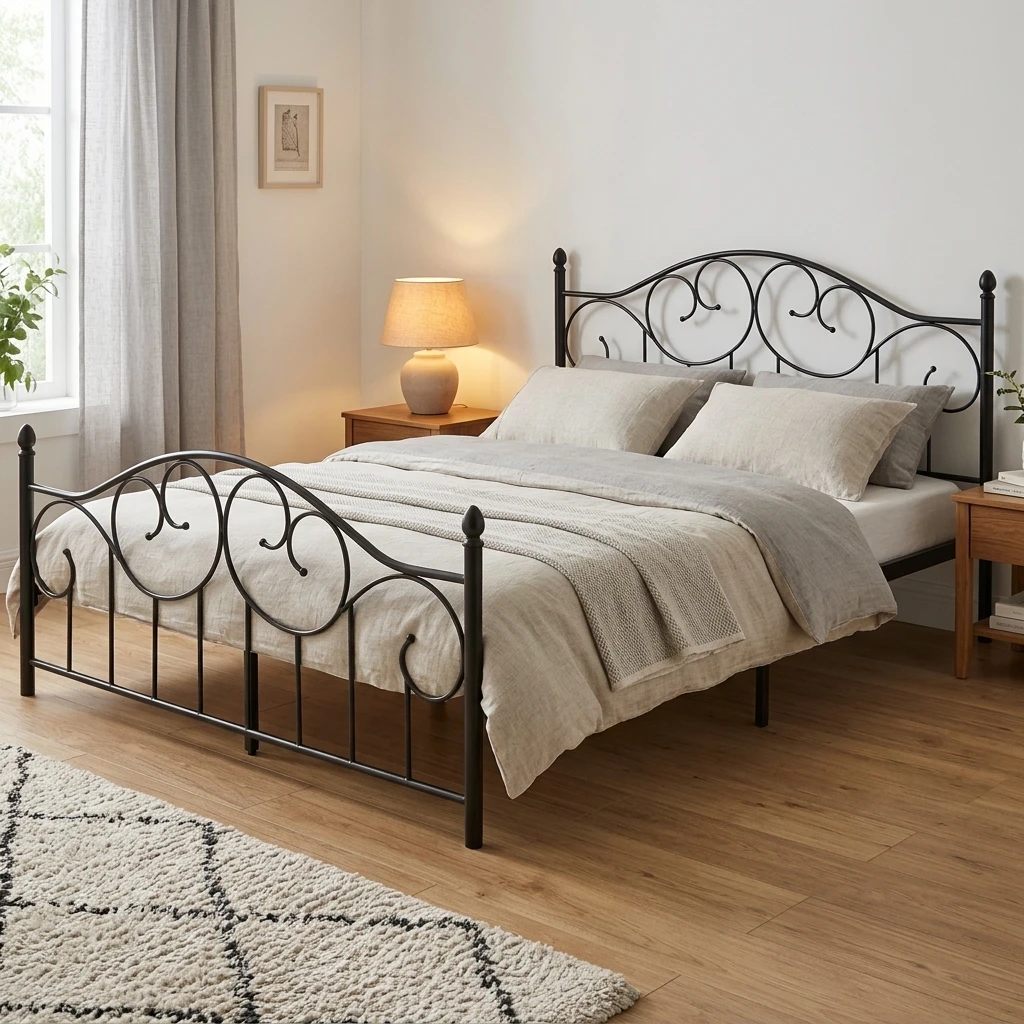 Bedroom  Wholesale Powder Coated  Metal Stainless Steel  Tube Cheap Price Single Double Queen king Size Wrought Iron Bed Designs