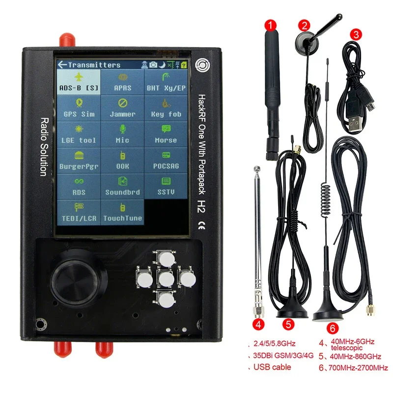 Kit Radio Logicielle (SDR) HackRF One Assemblé - Écran TFT 3,2 Pouces, Antenne Télescopique, Pour Radioamateurs Et Expérimentations