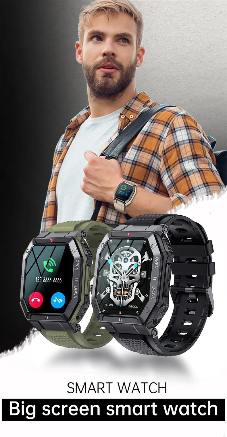 Smart Watch Rugged 1.85 Inch BT Calling Outdoor Military Smartwatch K55 Heart Rate Blood Oxygen for Men (1).jpg