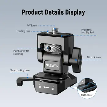 Neewer Camera Monitor Mount with QR NATO Clamp, 1/4" Screw for 5" & 7" Field Monitor Compatible with Atomos Ninja V, 360 detail image