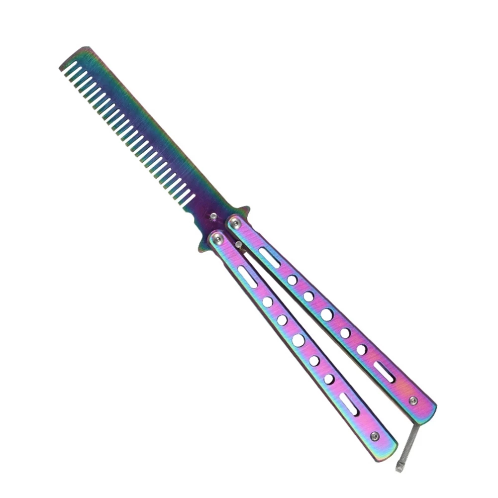 Foldable Steel Needle Comb Practice Butterfly Training Knife Comb Beard Moustache Brushes Salon Hairdressing Styling Tool