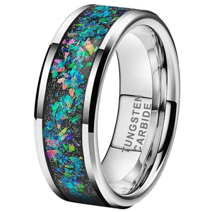 Coolstyle Jewelry Dropshipping 8mm Tungsten Carbide Ring for Men Women Fashion Jewelry Engagement Wedding Band Galaxy Opal Inlay