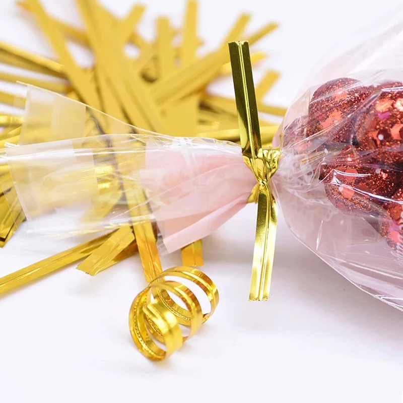 Factory Custom Reusable Strong Soft Golden Pe Plastic Double Metallic Foil Twist Tie Wire for Bread Bag Packaging Twist Ties