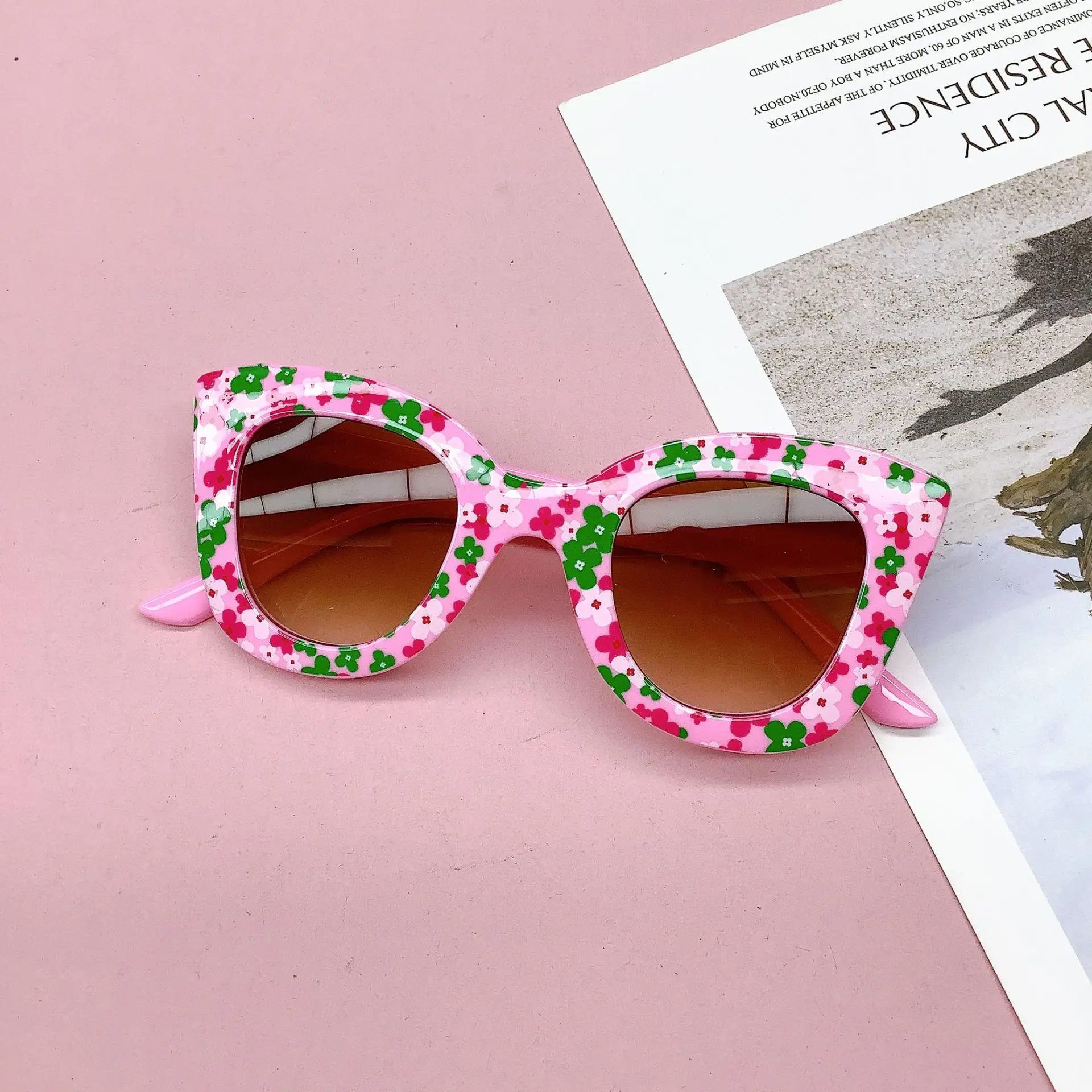 2023 Hot Selling Custom Beach Party Fashion Boys Girls Sun Glasses Cute Cat  Eye Shades Kids Flower Sunglasses UV400