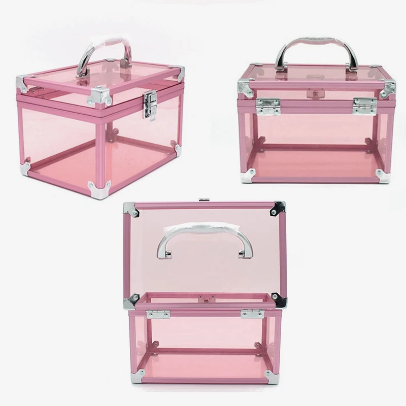 Acrylic Pink Cosmetics And Toiletry Train Case Pink Makeup Train Case