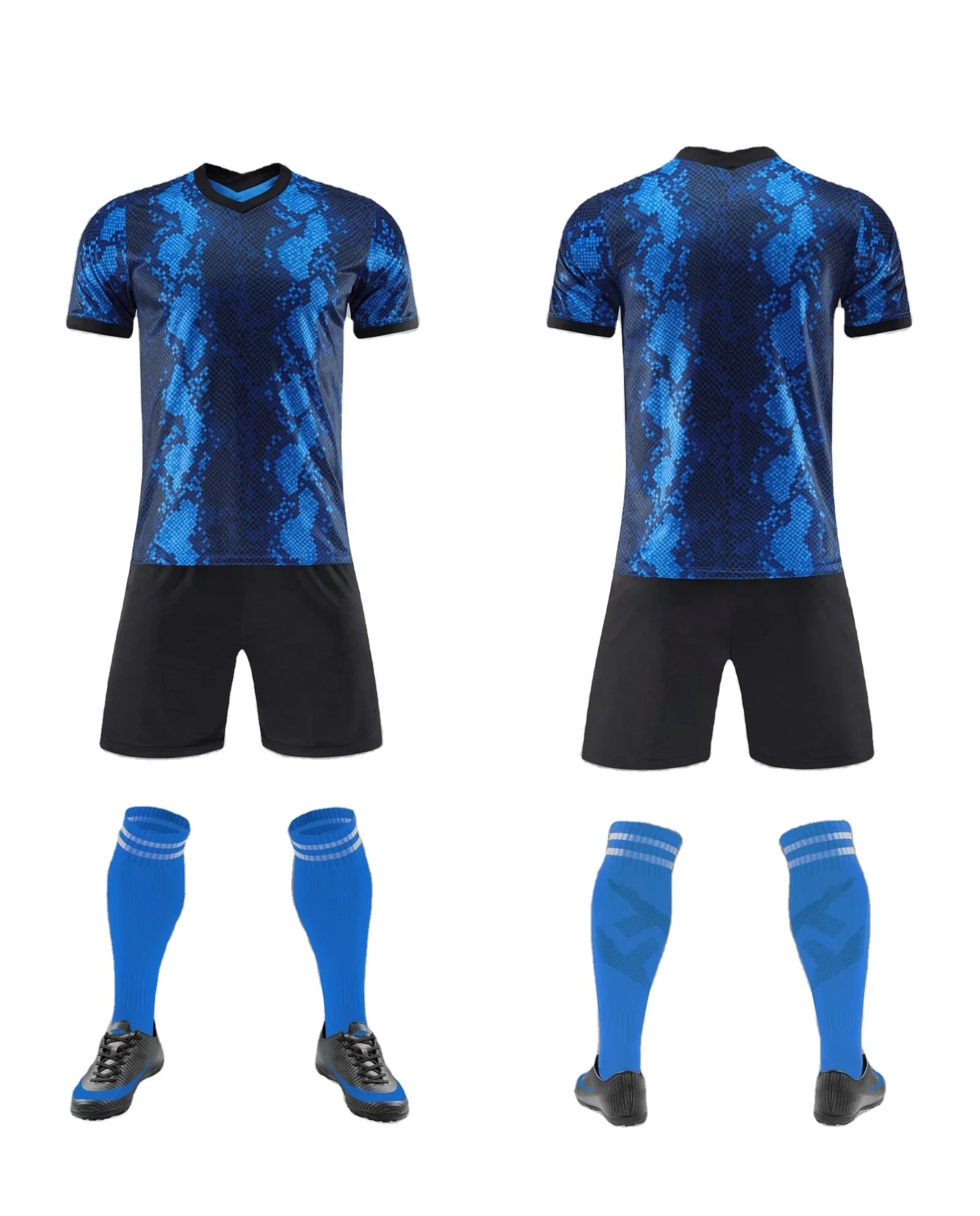 Men Multicolor New Custom Design Football Jersey - Black Blue Pattern