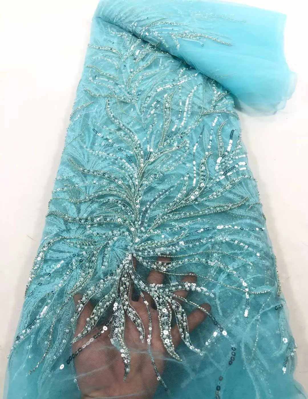 Высококачественное нигерийское французское кружево с атласным вышитым бисером африканская сетчатая кружевная ткань для платья