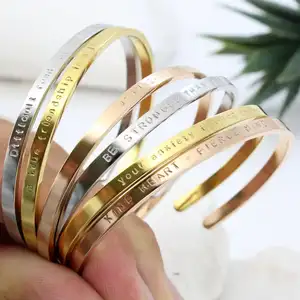 4mm Blank Engraved Personalized Inspirational Bangle Stainless Steel Custom Logo Letter Name Cuff Bracelets