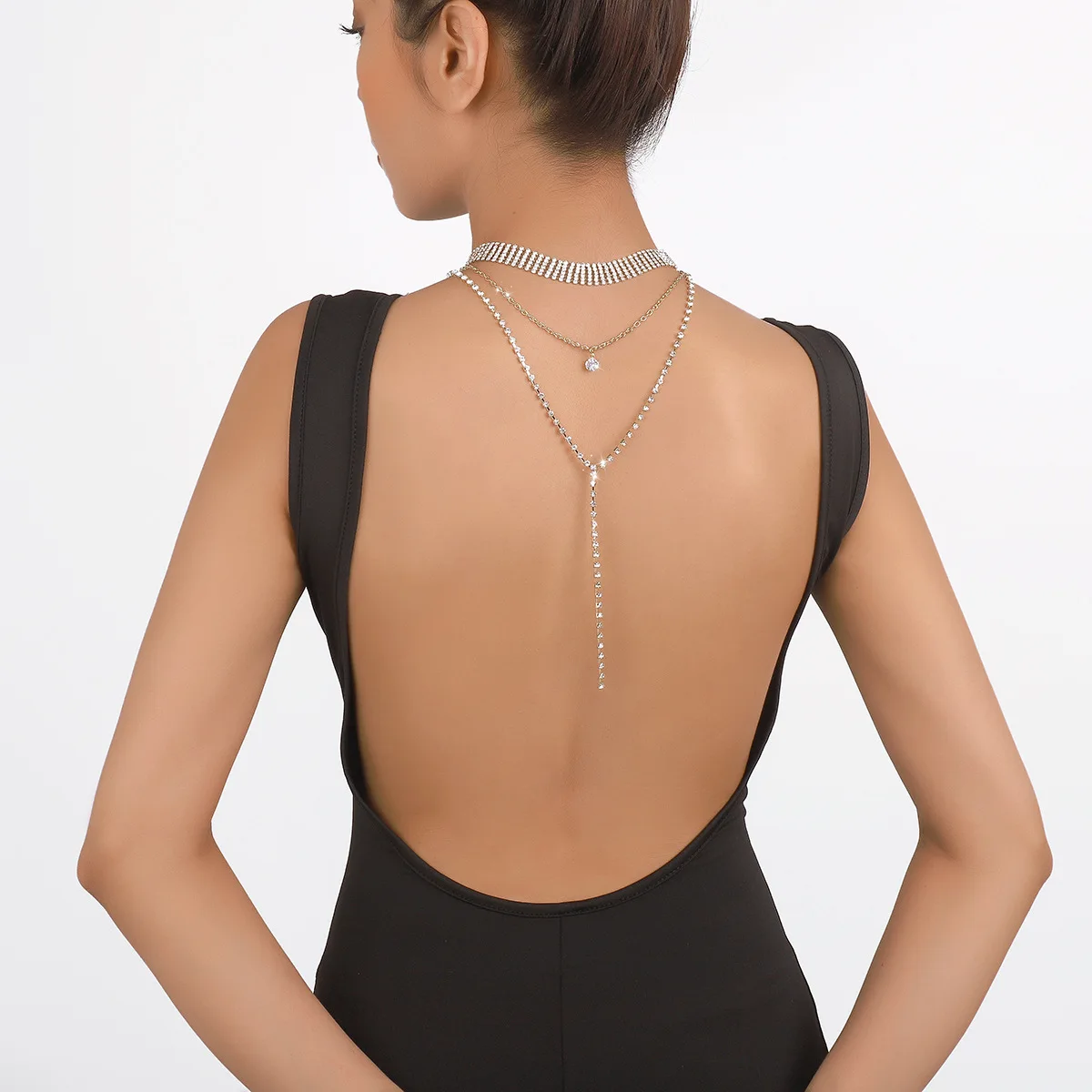 2023 Multi Layer Crystal Diamond Choker Necklace Fashion Full Rhinestone Long Statement Necklace for Women Party Accessories