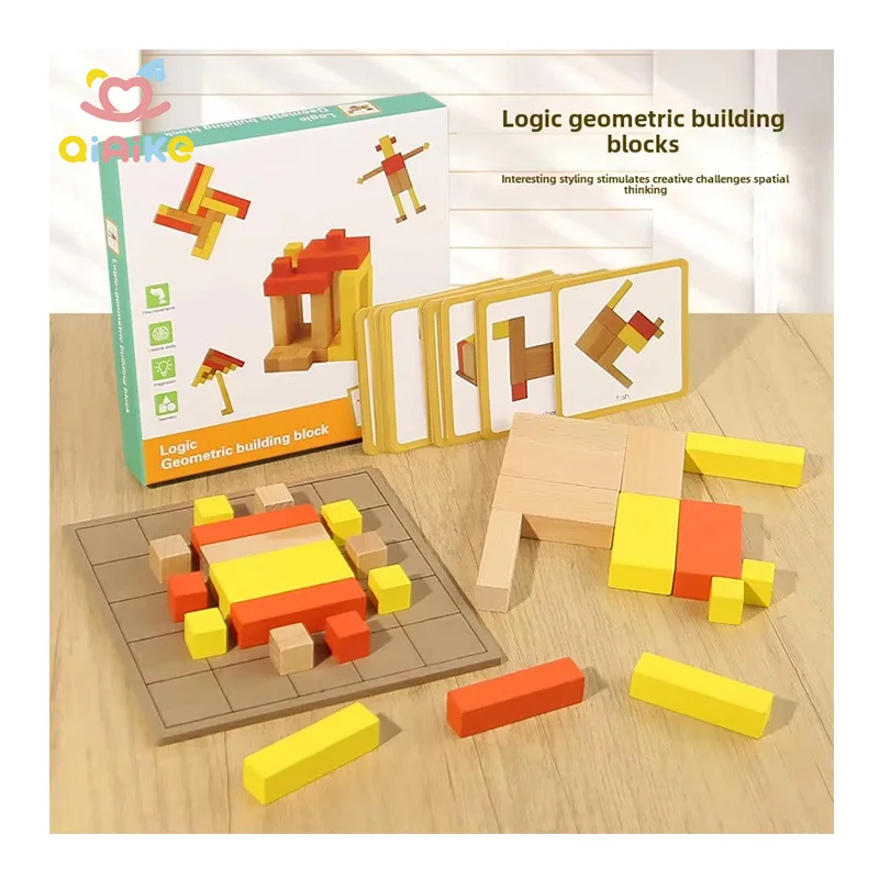 Creative DIY Wood Logic Geometric Building Blocks for Kids Baby Fine Motor Educational Stacking Toys Assemble Exercise Game