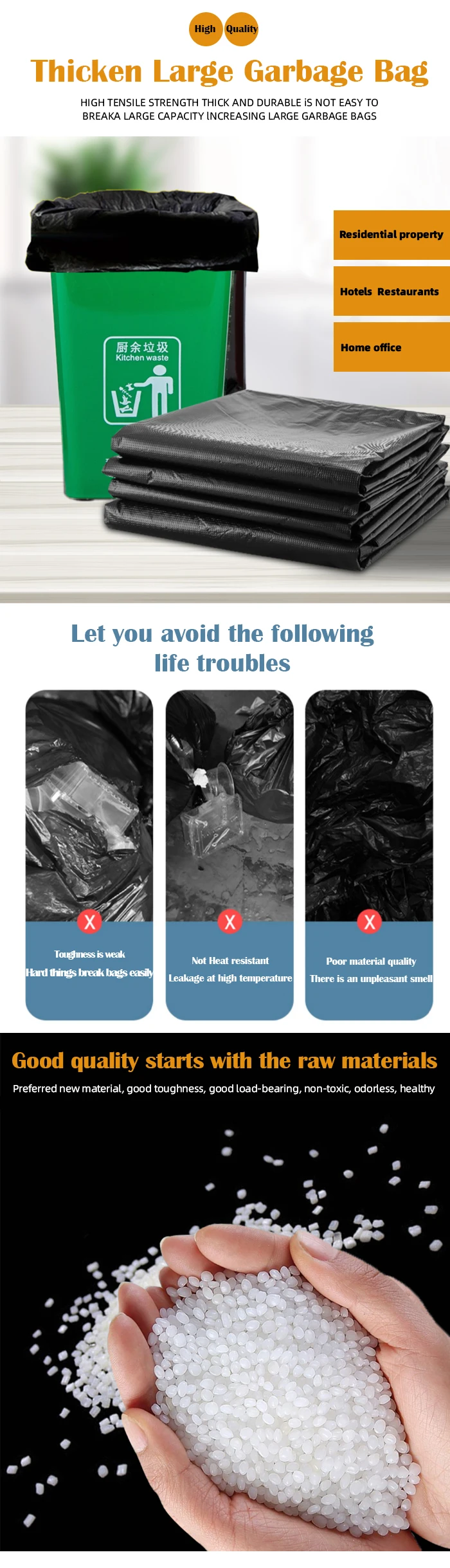 Heavy Duty Black Rubbish Garbage Trash Plastic Garbage Bags Black Star