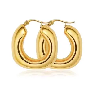 Fashion Hoop Earrings Stainless Steel Hollow Crescent Ear Cuffs 18k Real Gold Punk Style