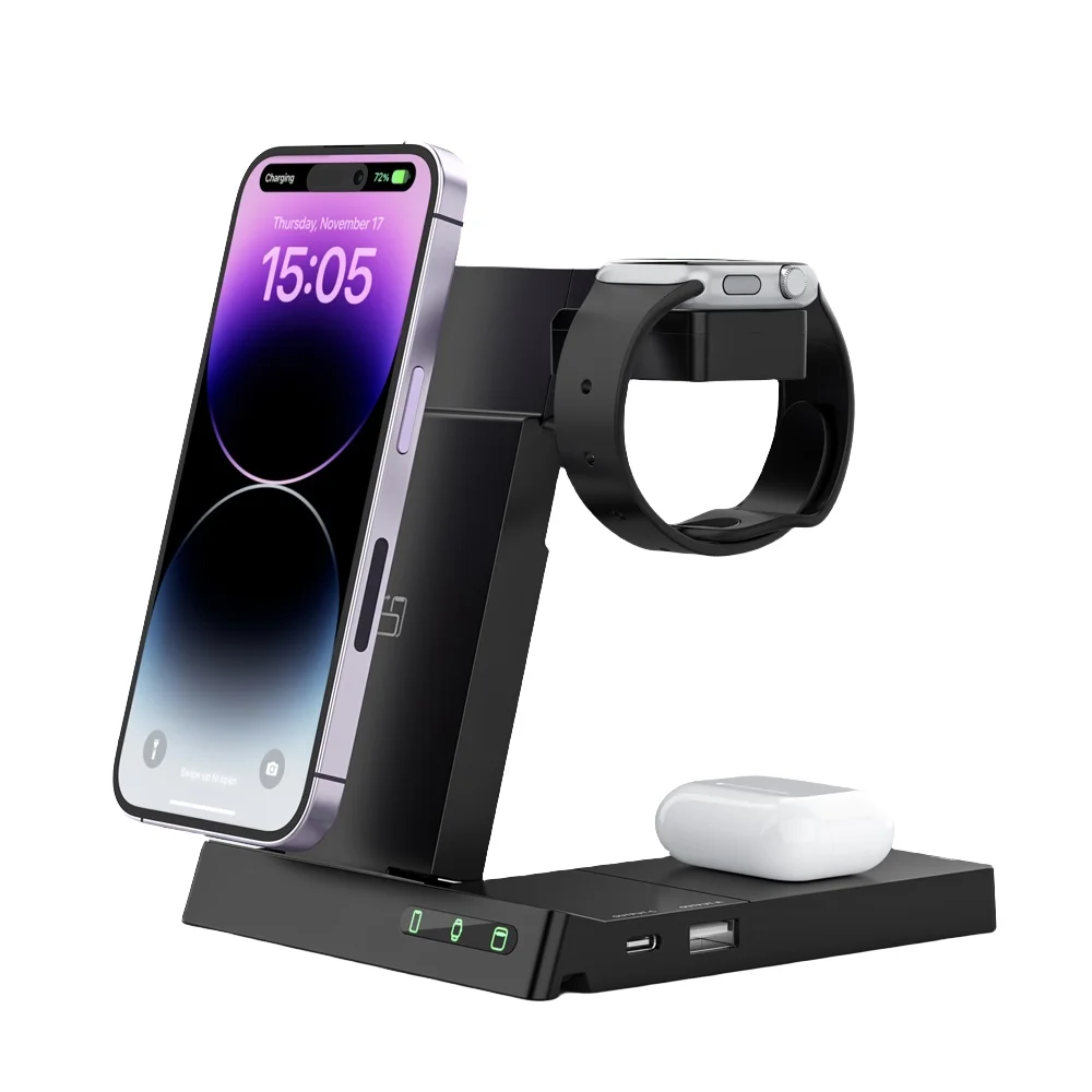 Dropshipping Product New Design Foldable Station 15W for iphone Desk Station Magnetic Wireless Charger 3in1 for Watch for iphone
