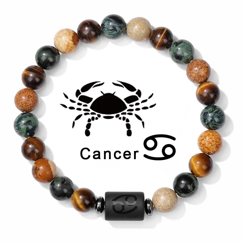 12 Zodiac Star Signs Bracelet For Men Women 8mm Tiger Eye Natural Stone