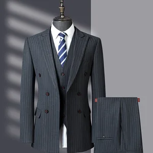 Men's Striped 3-Piece Suit for Weddings Business & Casual Use-High-Class Breathable Formal Exquisite Groom Suit for Career