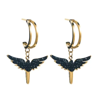 Luxury Diamond Crystal Butterfly Wing Pendant Earrings Foreign Trade Supply New Stainless Steel Angel Wings Earrings