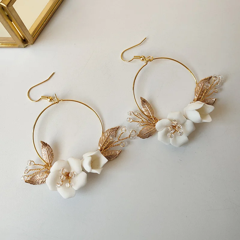 Mixed Styles Handmade Ceramic Flower Bridal Earring Wedding Pearl Earrings Fashion Women aperçu 17