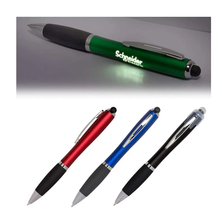 promotional cheap custom laser logo led light plastic touch stylus ball pen 3 dans 1 ballpoint pen
