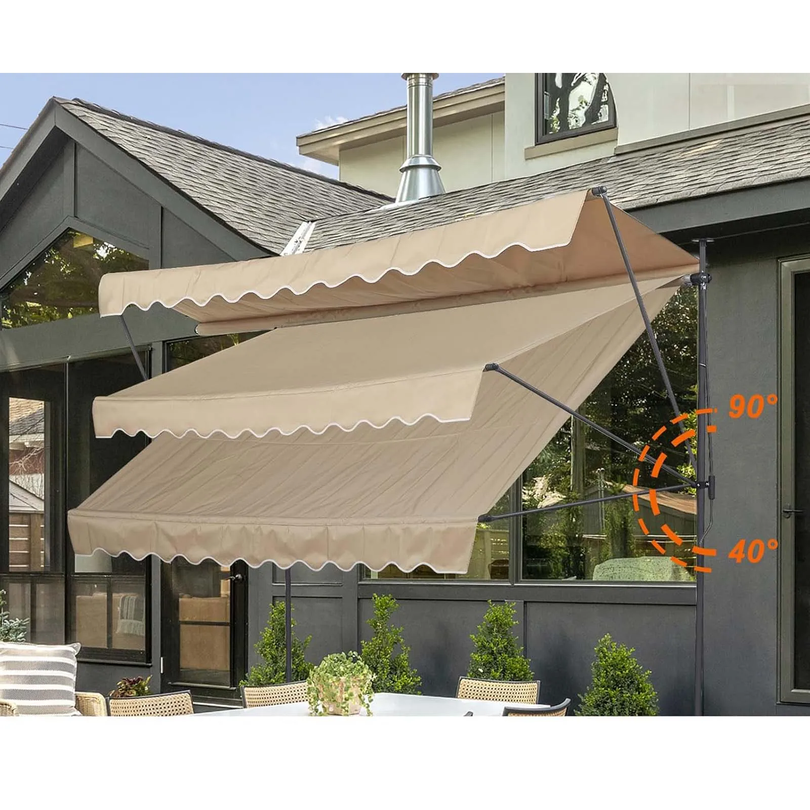 Manual Retractable Awning Adjustable Shade Cover With Uv Protection