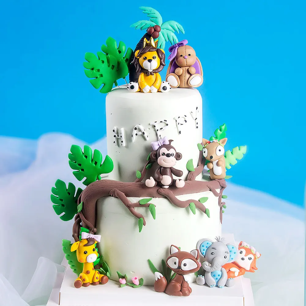 Jungle Safari Animal Cake Topper Set - Handmade Polymer Clay Lion, Giraffe, Monkey, Elephant Decor - View #12