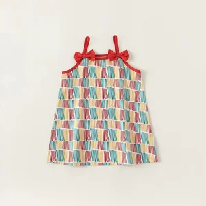 Customizable Children's Clothing Girls Dresses Princess Bow Thin Shoulders Cool Sleeveless Kids Dress Clothing for Summer