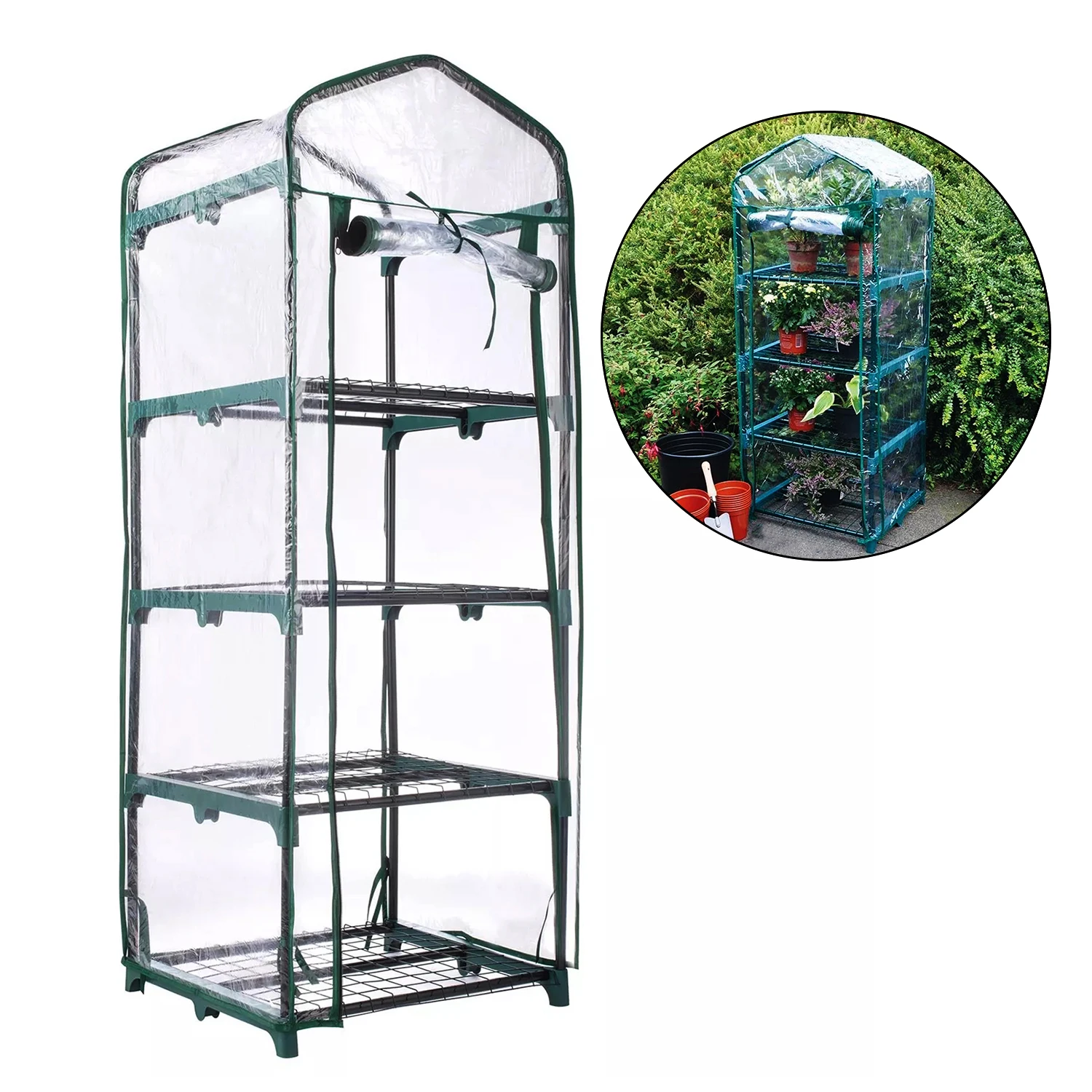 Winslow & Ross Garden 4 Tier Mini Greenhouse Roll up Door Green House With PVC Cover for Growing Plants Flowers Indoor Outdoor