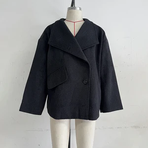 2026 Autumn and Winter Collection Petites Women's Long Loose Style Woolen Coat New Arrival Two-Buttons Outwear