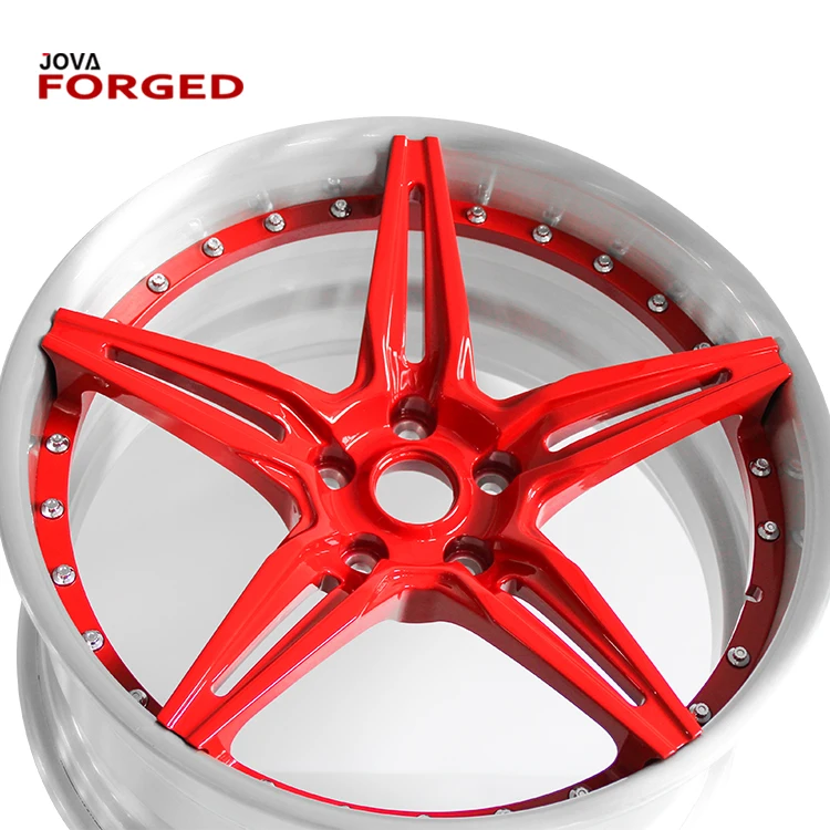JOVA High Performance Silver and Red Rims 22x10 22x11 22x12 5 Star 2 Peace Forged Wheels