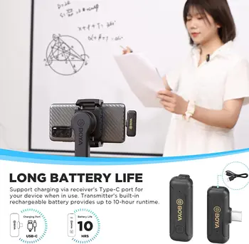 BOYA BY-WM3T2 Wholesale Android Type-c Lapel Lavalier Wireless Microphone for Mobile Phone Live Outdoor Interview Vlog Video detail image