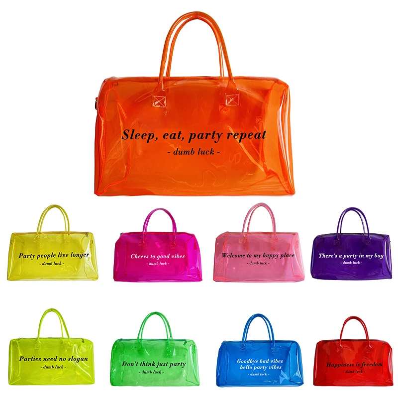 Clear Gym Bag for Women,Spend Night Bag Clear PVC Tote Bag Large Sports Duffel Bag Bright Candy Color Jelly Bag with Durable Metal Zipper for Gym