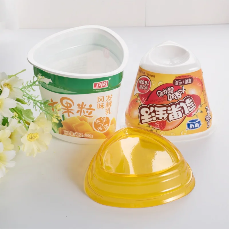 Lucky Time Custom Triangle Food Grade Disposable Shrink Sleeve Label Ice Cream Yogurt Cup Plastic Cups with Lids
