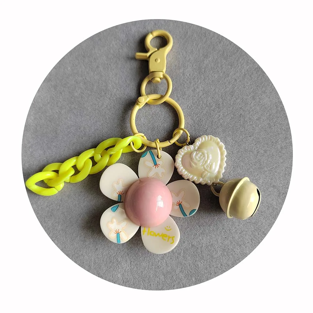 Flower Bell Keychain Acrylic Chain Key Ring Women Wallet Bag Pendant Charms