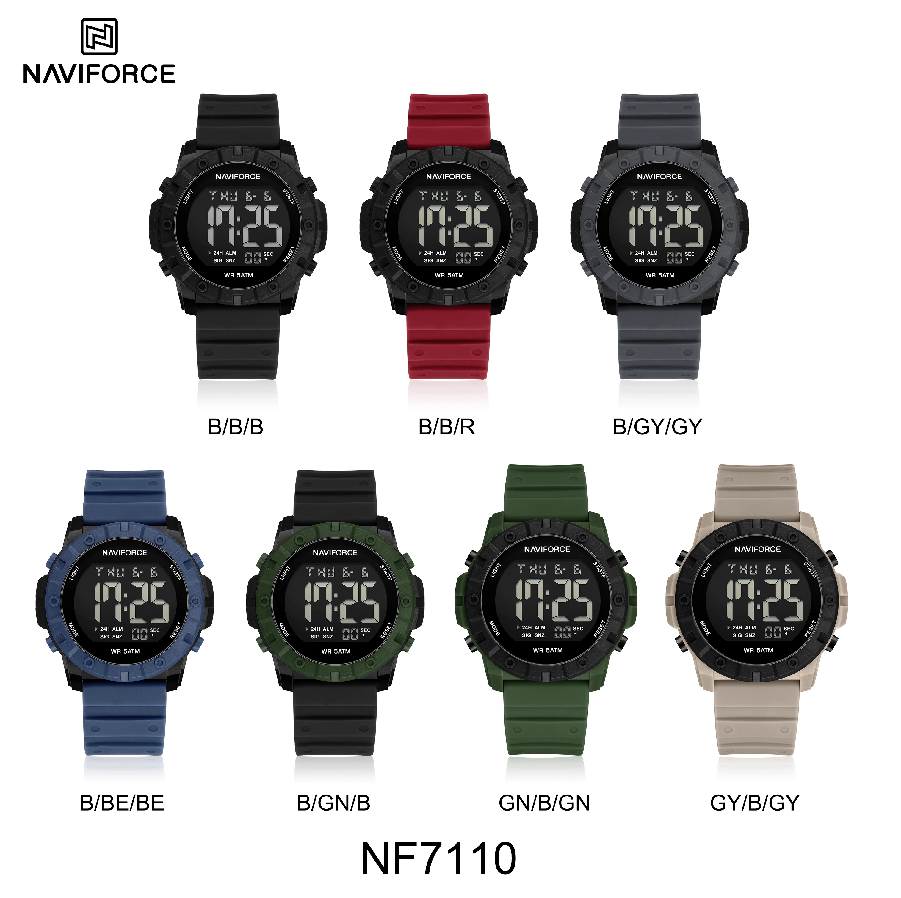 NAVIFORCE 7110 Digital Wristwatch 50M Waterproof Outdoor Sports Running Mens Watch Relogois Masculino